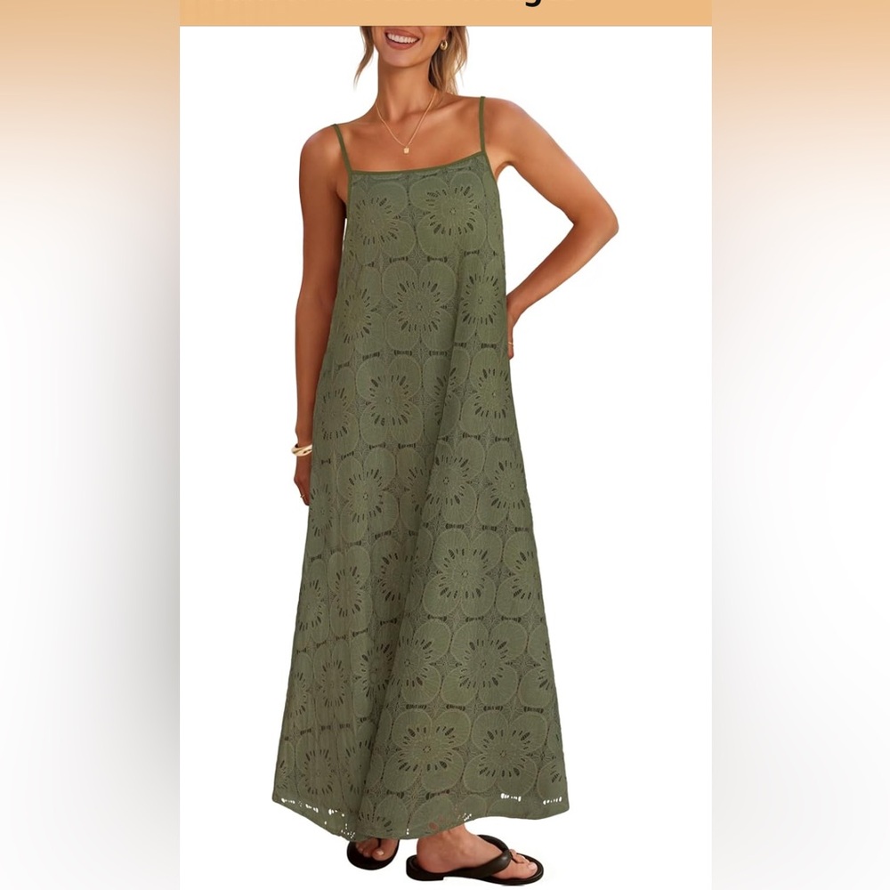 Women's Spaghetti Strap Sundress Sleeveless Floral Lace Eyelet Maxi Dress NWOT